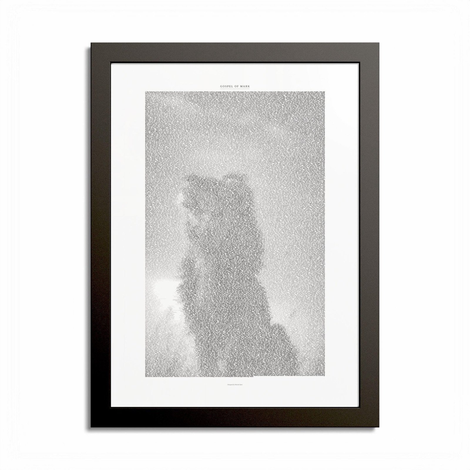 Framed print of the Gospel of Mark, shaped into a lion
