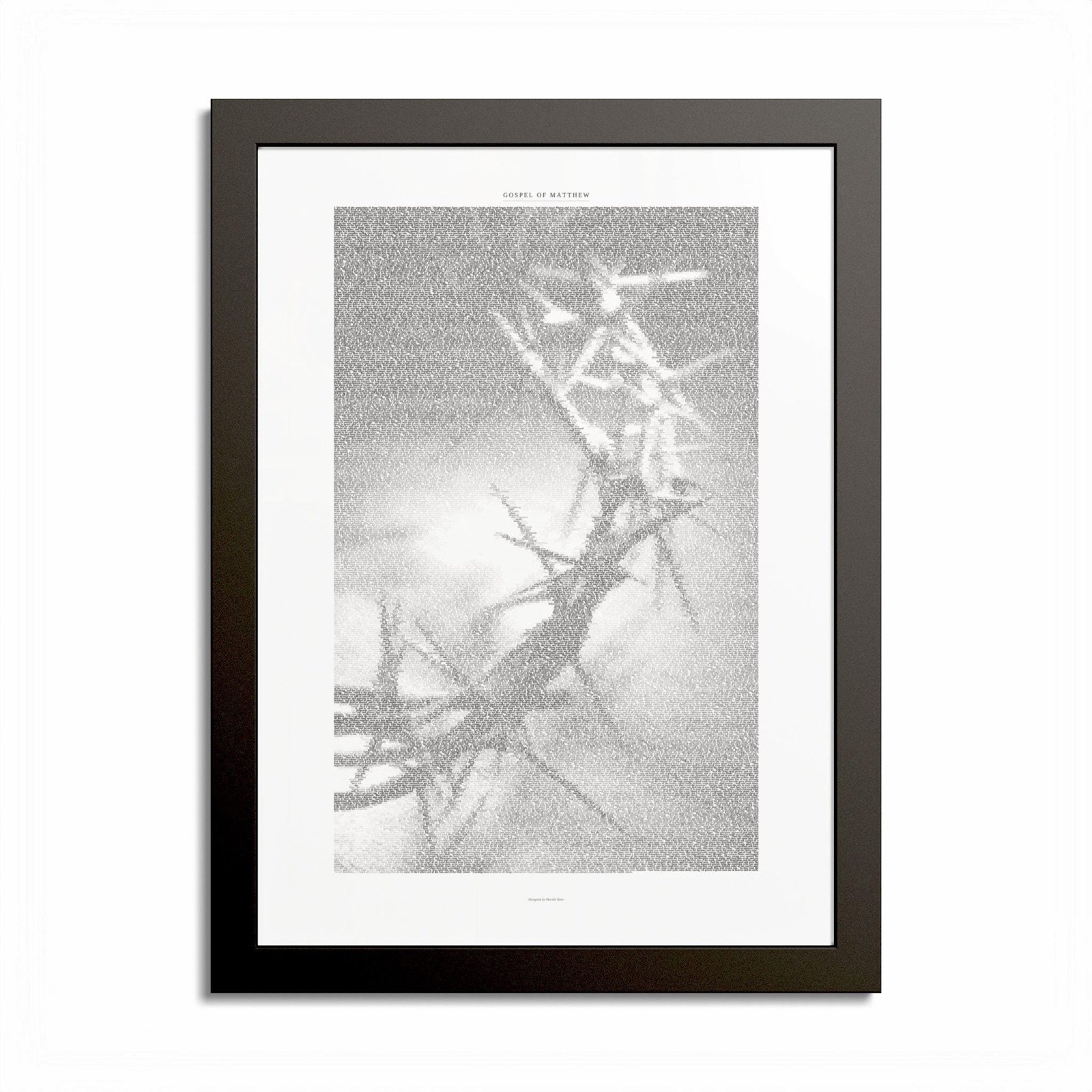 Framed print of the Gospel of Matthew, shaped into a crown of thorns
